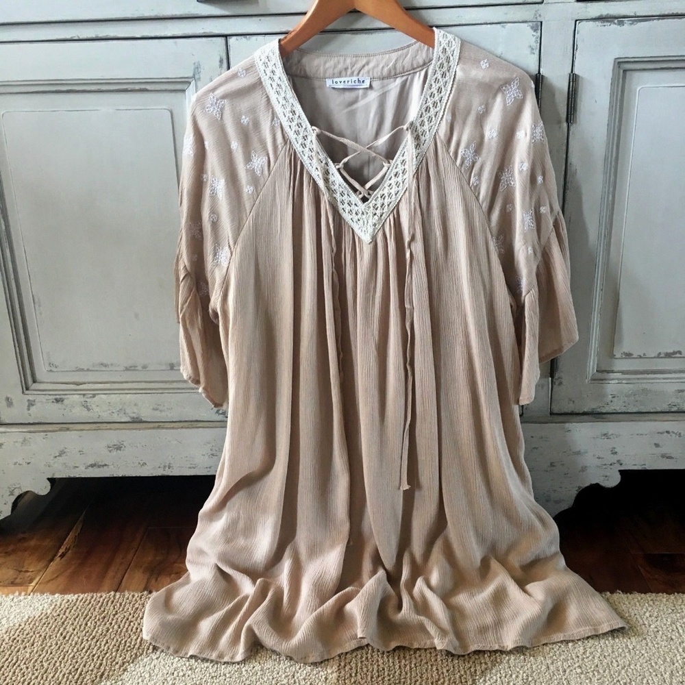 Embroidered Floral Peasant Boho Tunic Blouse Top - Picture 3 of 5
